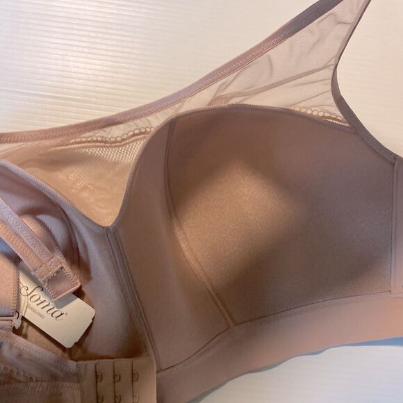 Soma Curves Scoop Neck Bralette padded lace tan beige mesh bra no underwire XL - Picture 5 of 8